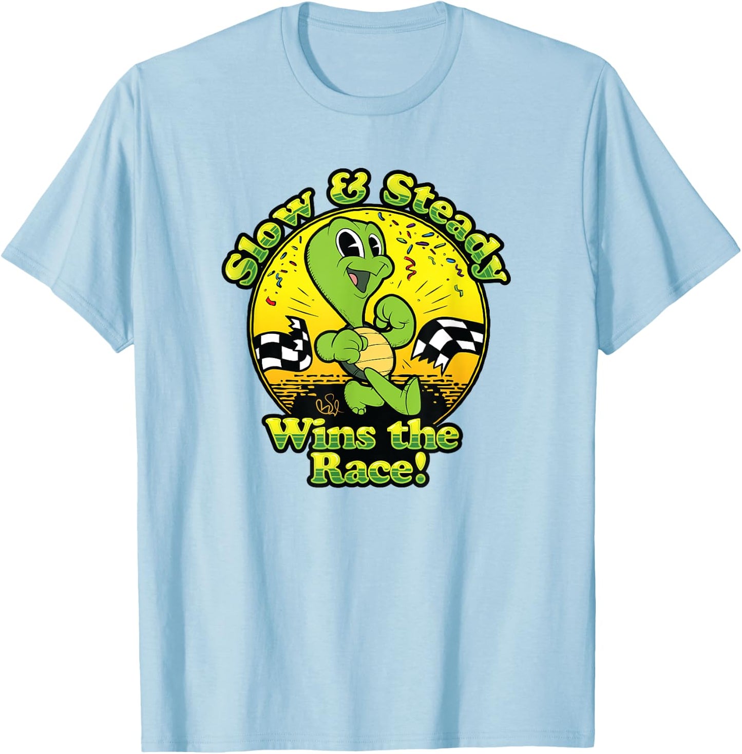 Slow and Steady Wins the Race Turtle Old School Cartoon T-Shirt - T-Shirt | Light Blue