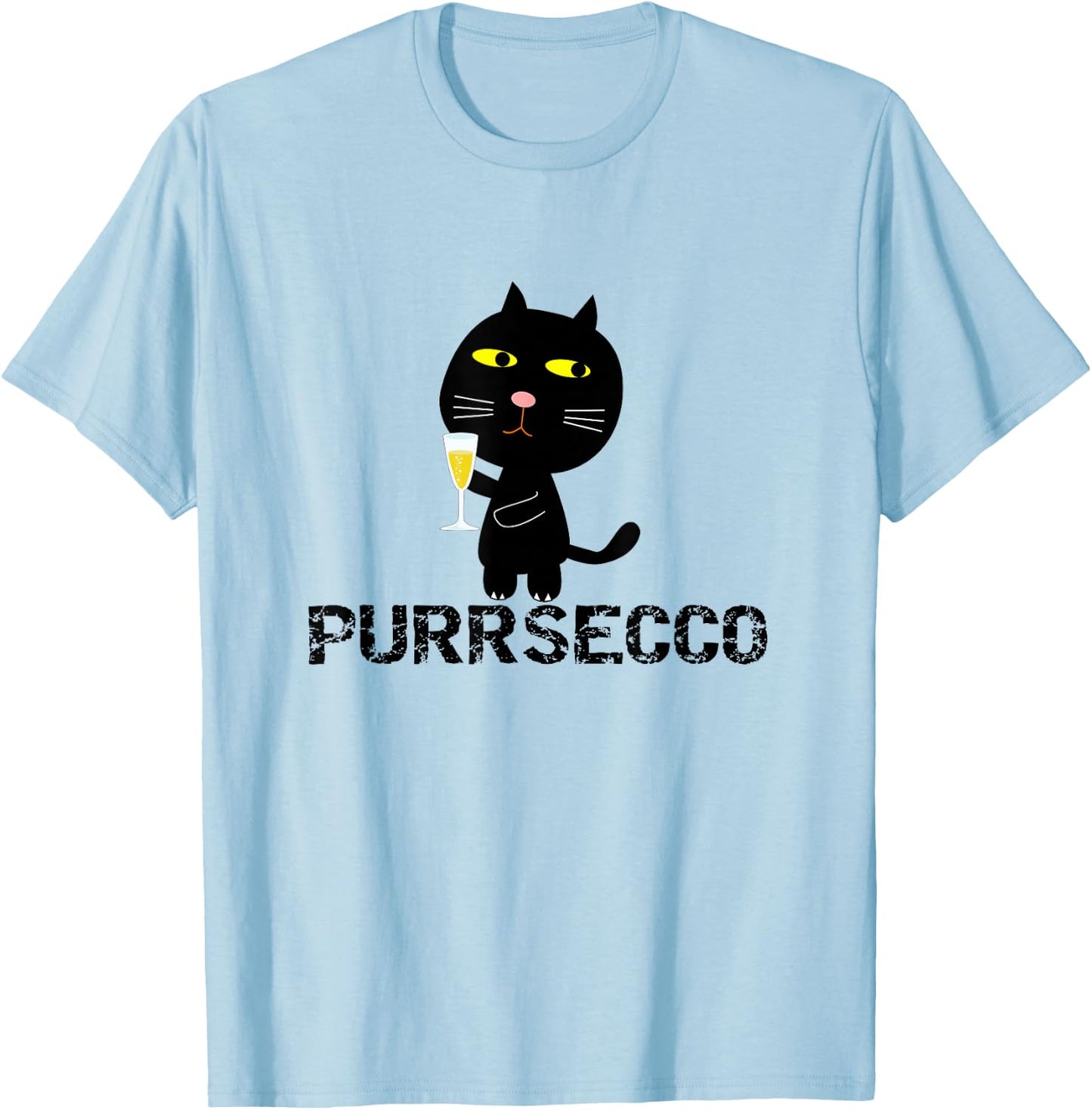 Funny Purrsecco Cat Prosecco Drink Pun Black Cat Friend Gift Men Women T-Shirt - T-Shirt | Light Blue