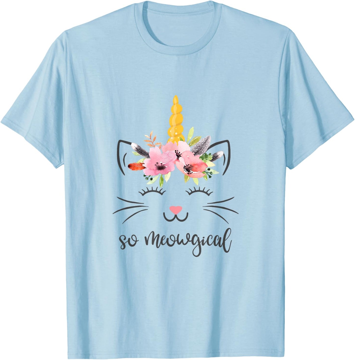 Meowgical Caticorn Cute Cat Unicorn Birthday T-Shirt - T-Shirt | Light Blue