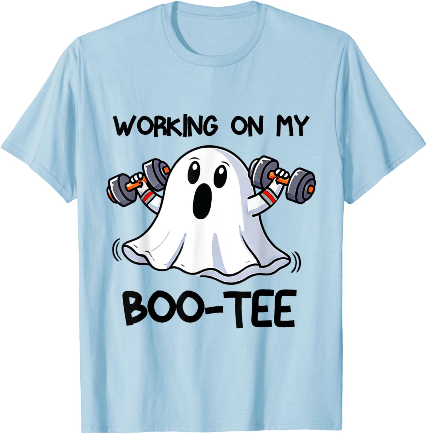 Working On My Booty Boo-Ty Funny Halloween Gym Ghost T-Shirt - T-Shirt | Light Blue