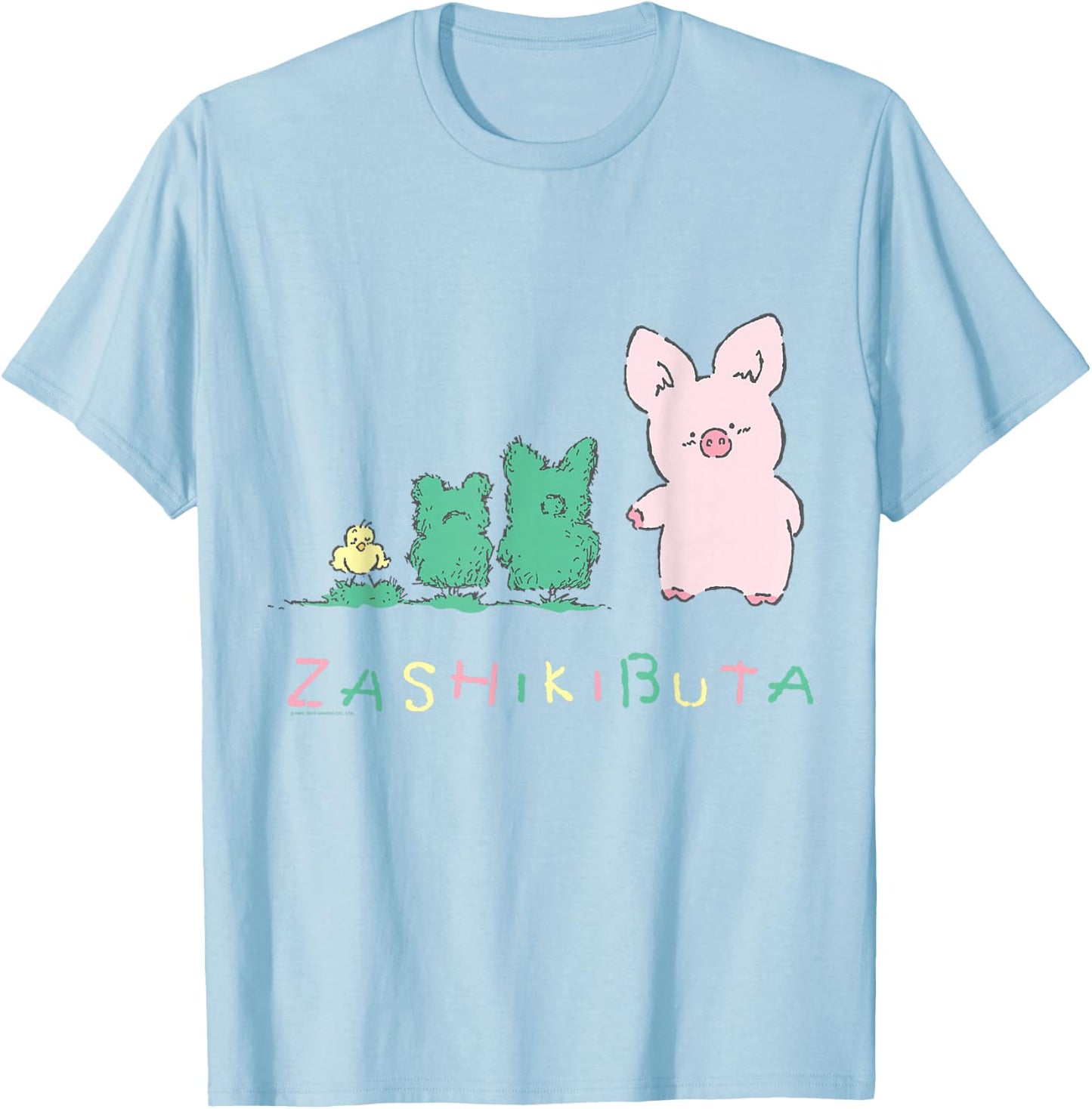 Sanrio Zashikibuta Cheerful Pig Shirt T-Shirt - T-Shirt | Light Blue