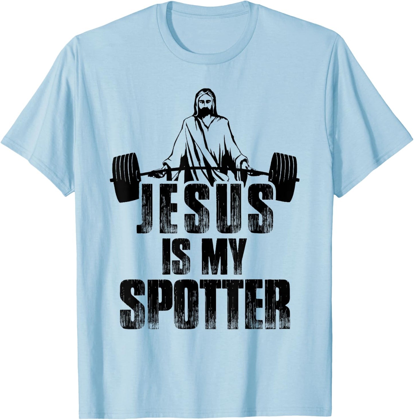 Christian Shirt Funny Gym Jesus Is My Spotter Gift T-Shirt - T-Shirt | Light Blue
