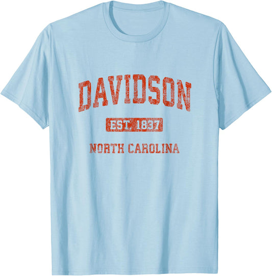 Davidson North Carolina NC Vintage Athletic Sports Design T-Shirt - T-Shirt | Light Blue