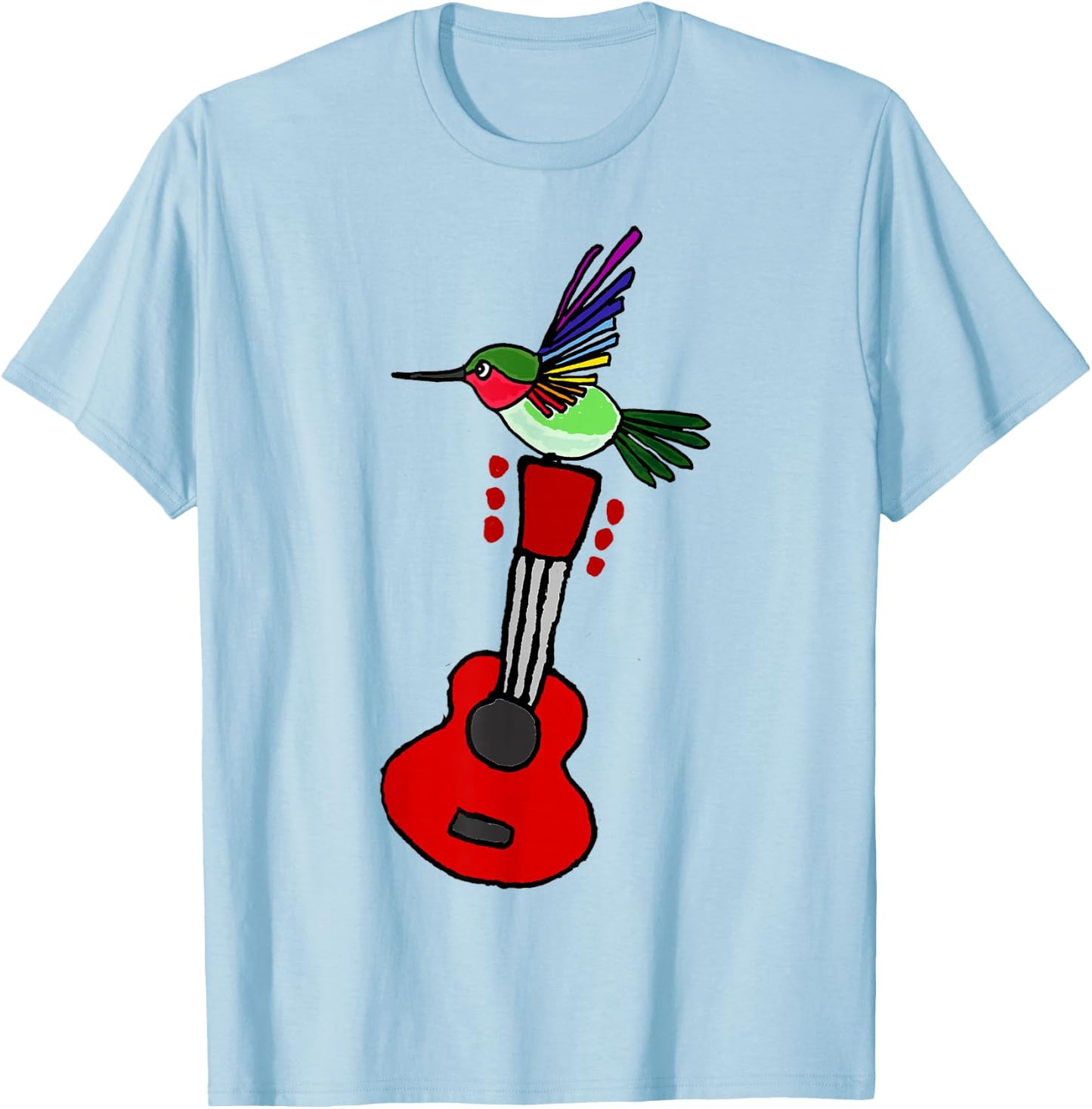 Smilenowtees Funny Hummingbird on Red Guitar T-Shirt - T-Shirt | Light Blue