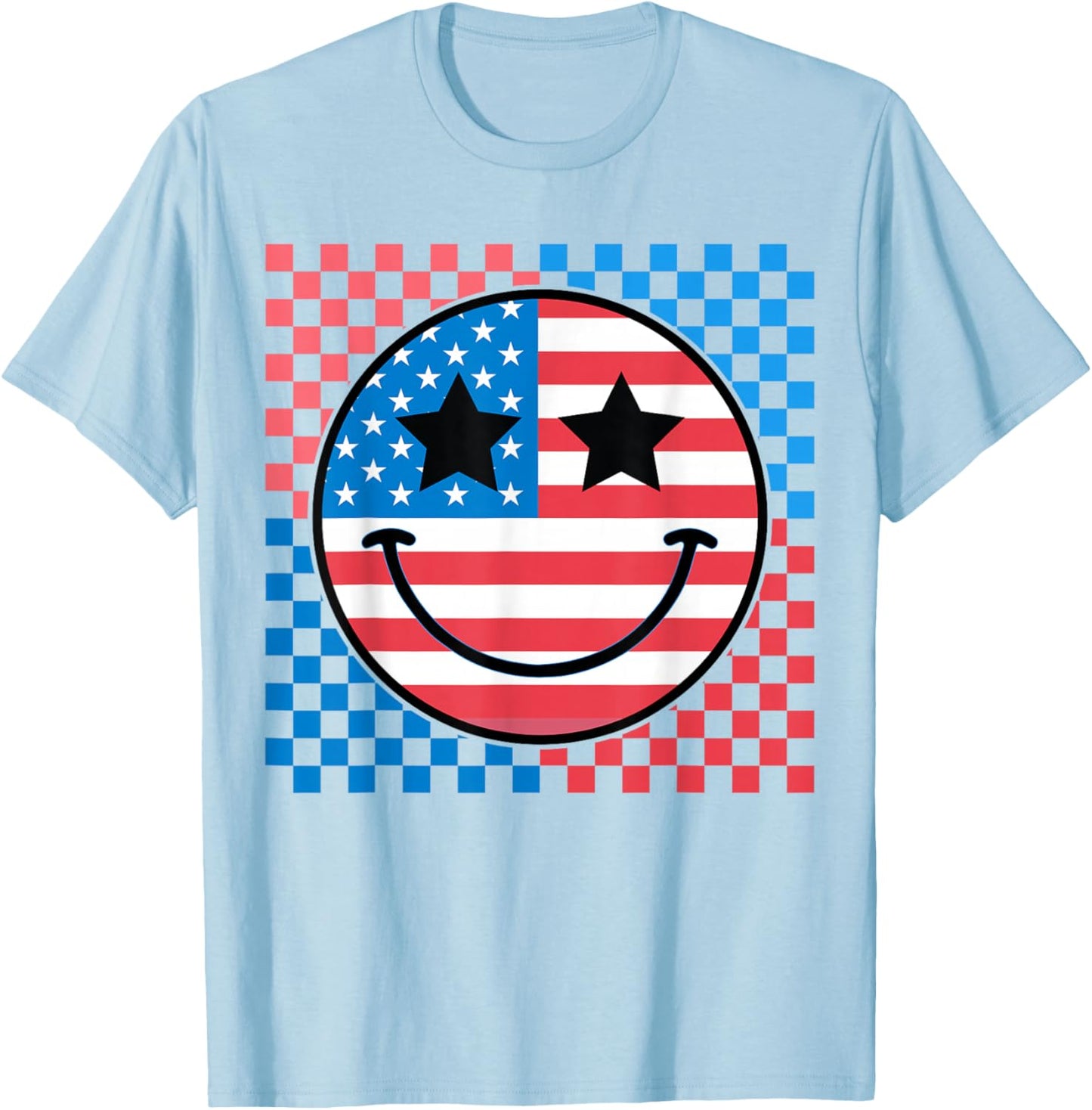 Smile Face 4th Of July Aesthetic Red White Blue USA Flag T-Shirt - T-Shirt | Light Blue