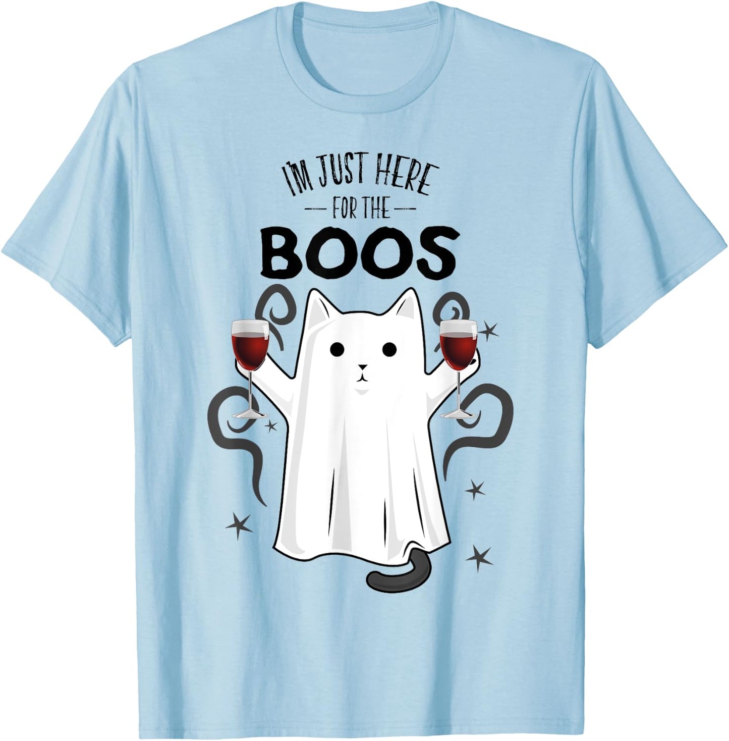 I'm Just Here for the Boos Shirt Halloween Cat Ghost Shirt T-Shirt - T-Shirt | Light Blue