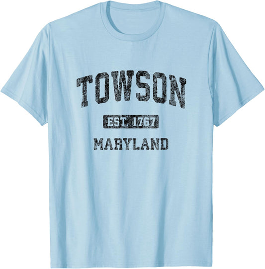 Towson Maryland MD Vintage Athletic Sports Design T-Shirt - T-Shirt | Light Blue