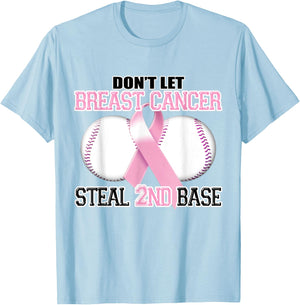 Don't Let Cancer Steal Second Base Breast Cancer T-Shirt - T-Shirt | Light Blue