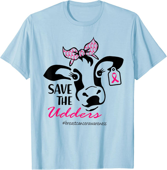 Save The Udders Breast Cancer Awareness Heifer Cow Lady T-Shirt - T-Shirt | Light Blue