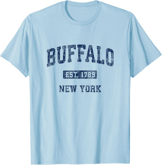 Buffalo New York NY Vintage Athletic Sports Design T-Shirt - T-Shirt | Light Blue