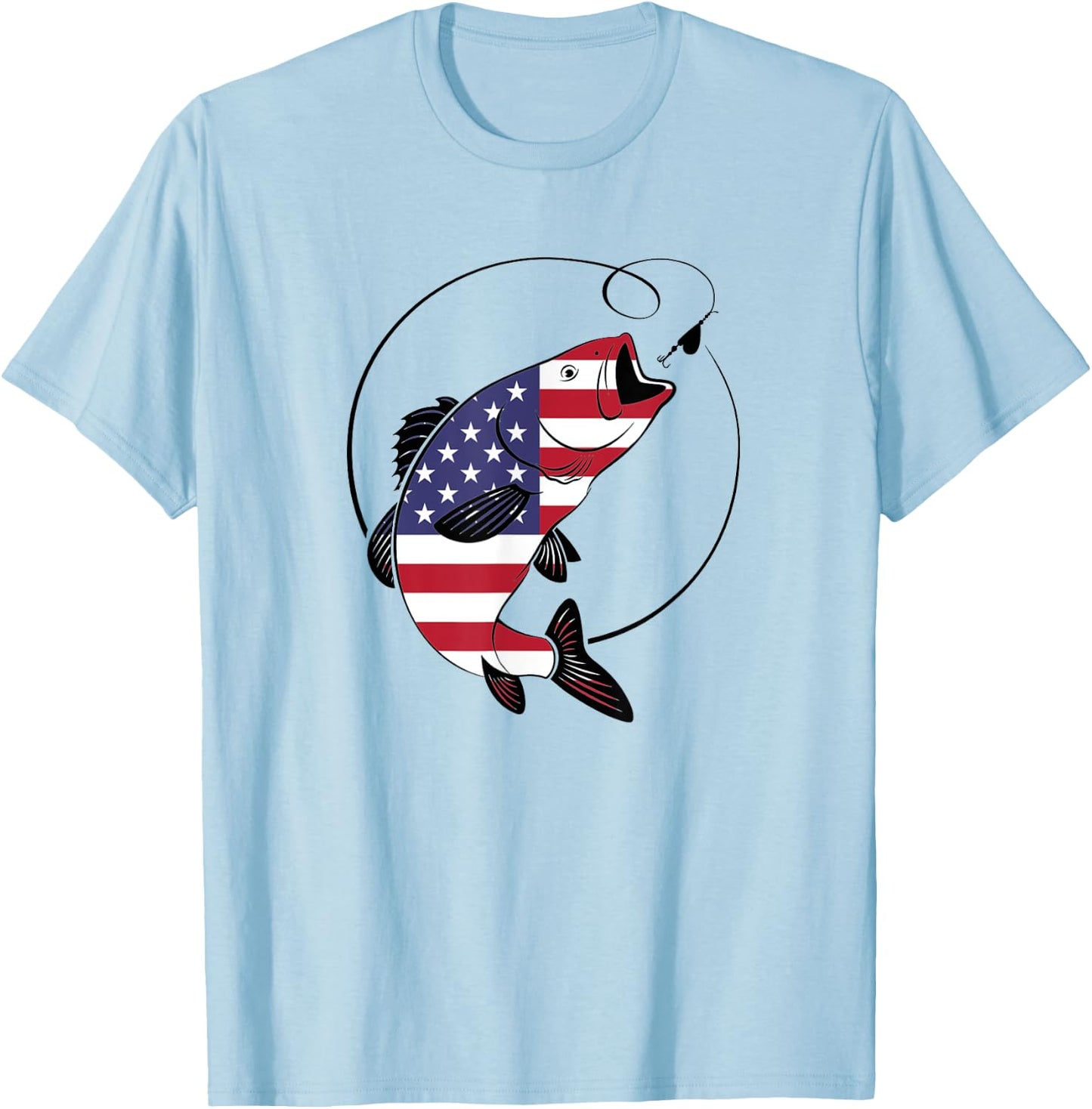 American Flag Fishing Shirt Vintage 4th July USA Patriotic T-Shirt - T-Shirt | Light Blue