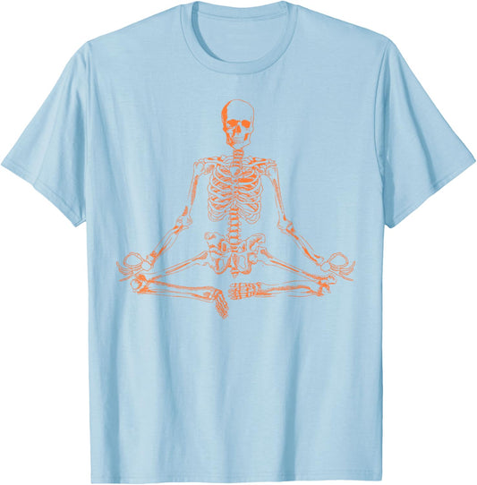 Halloween Meditating Skeleton Shirt | Funny Freaky Yoga Gift T-Shirt - T-Shirt | Light Blue