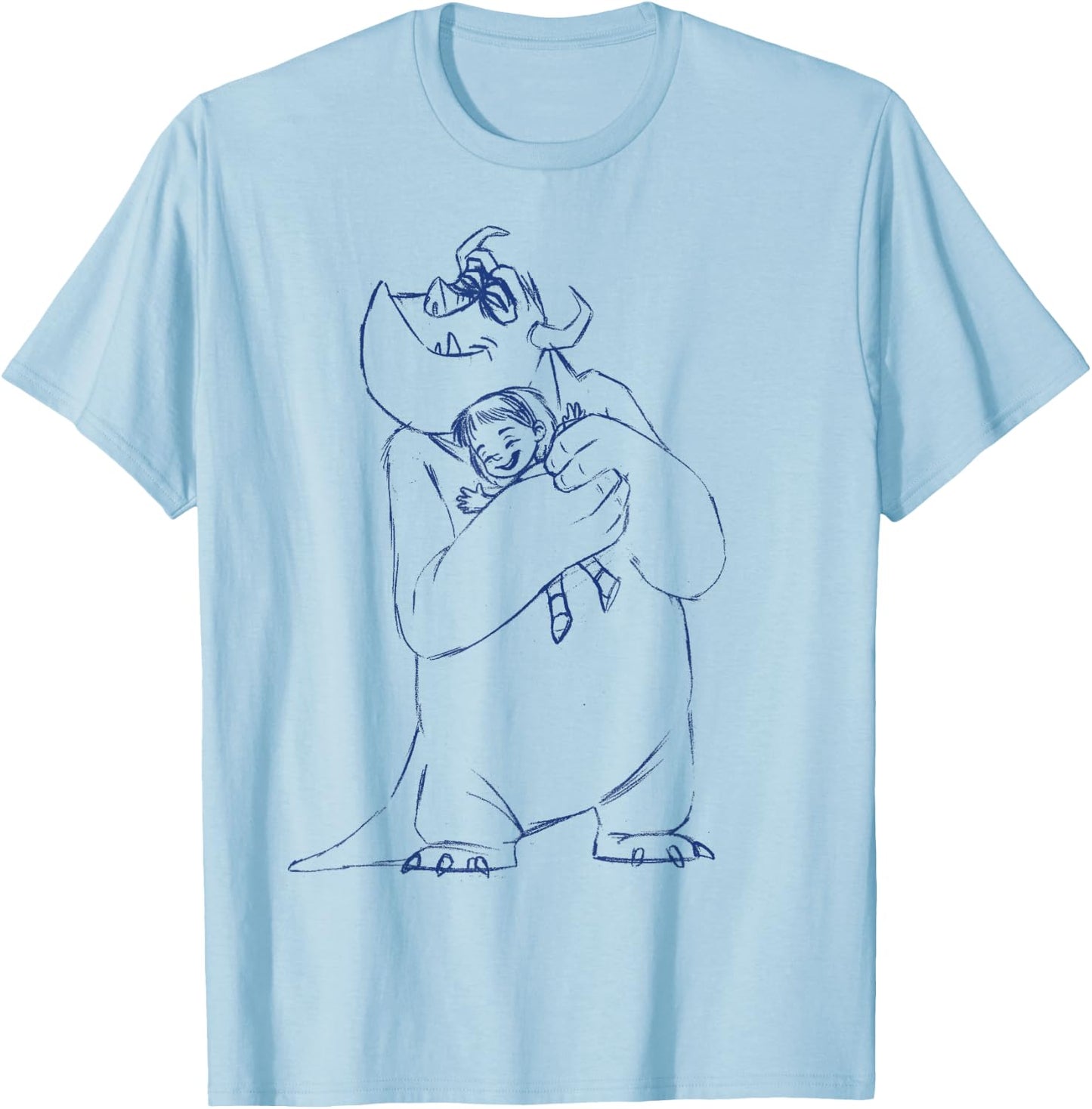 Disney Pixar Monsters, Inc. Mike & Boo Hug Fine Art Sketch T-Shirt - T-Shirt | Light Blue