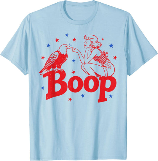 Boop Vintage Girl and Eagle Funny Patriotic Retro Art T-Shirt - T-Shirt | Light Blue