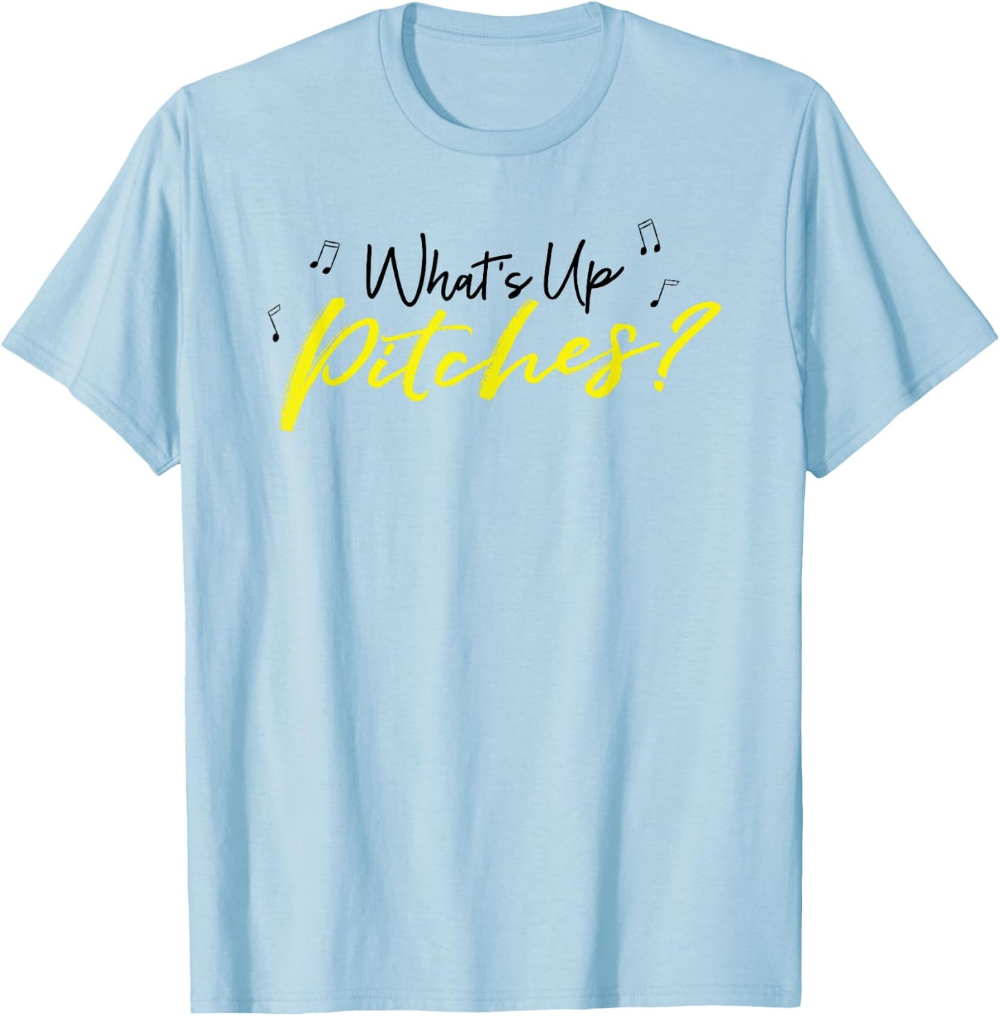 Pitch Perfect "What's Up Pitches?" Black & Yellow T-Shirt - T-Shirt | Light Blue