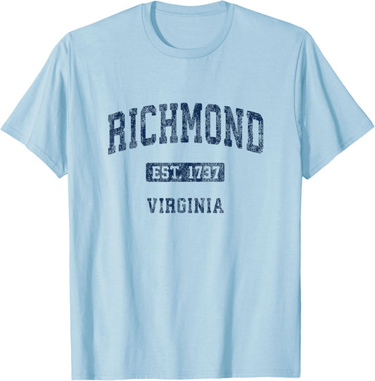 Richmond Virginia VA Vintage Athletic Sports Design T-Shirt - T-Shirt | Light Blue