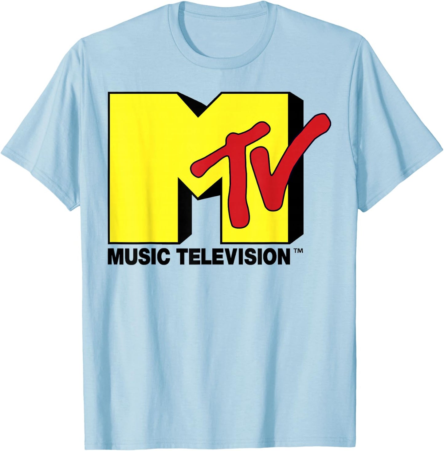 MTV Bright Yellow M & Red TV Logo Graphic T-Shirt - T-Shirt | Light Blue