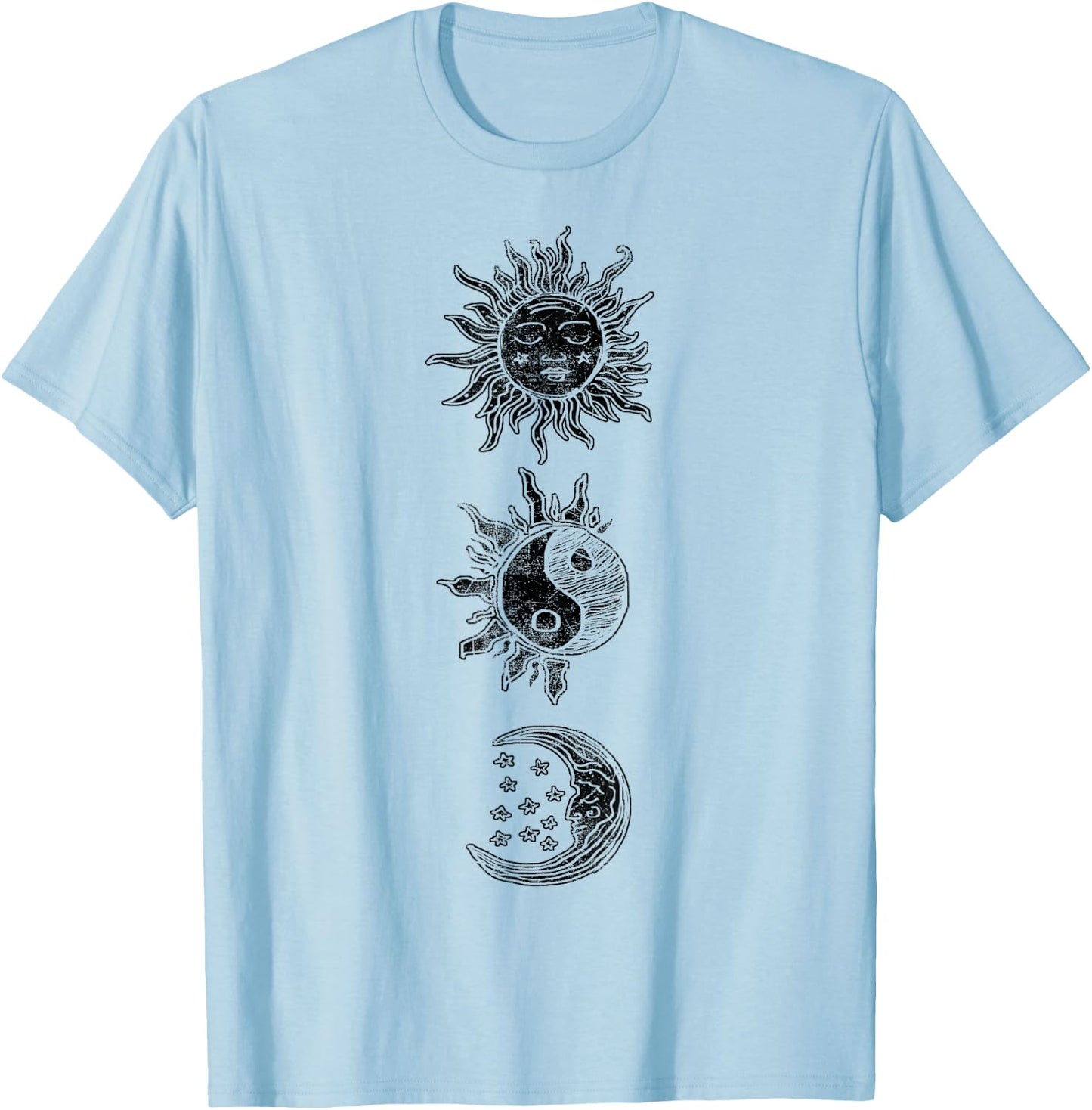 Sun Moon Star Yin Yang Geometric T-Shirt - T-Shirt | Light Blue