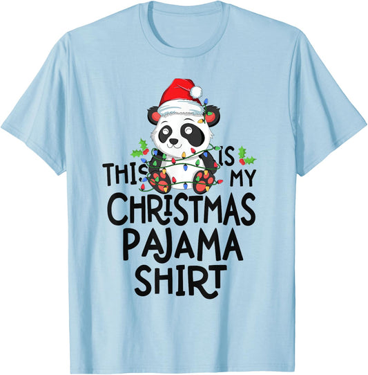 Panda Tree Lights Funny This Is My Christmas Pajama Shirt T-Shirt - T-Shirt | Light Blue