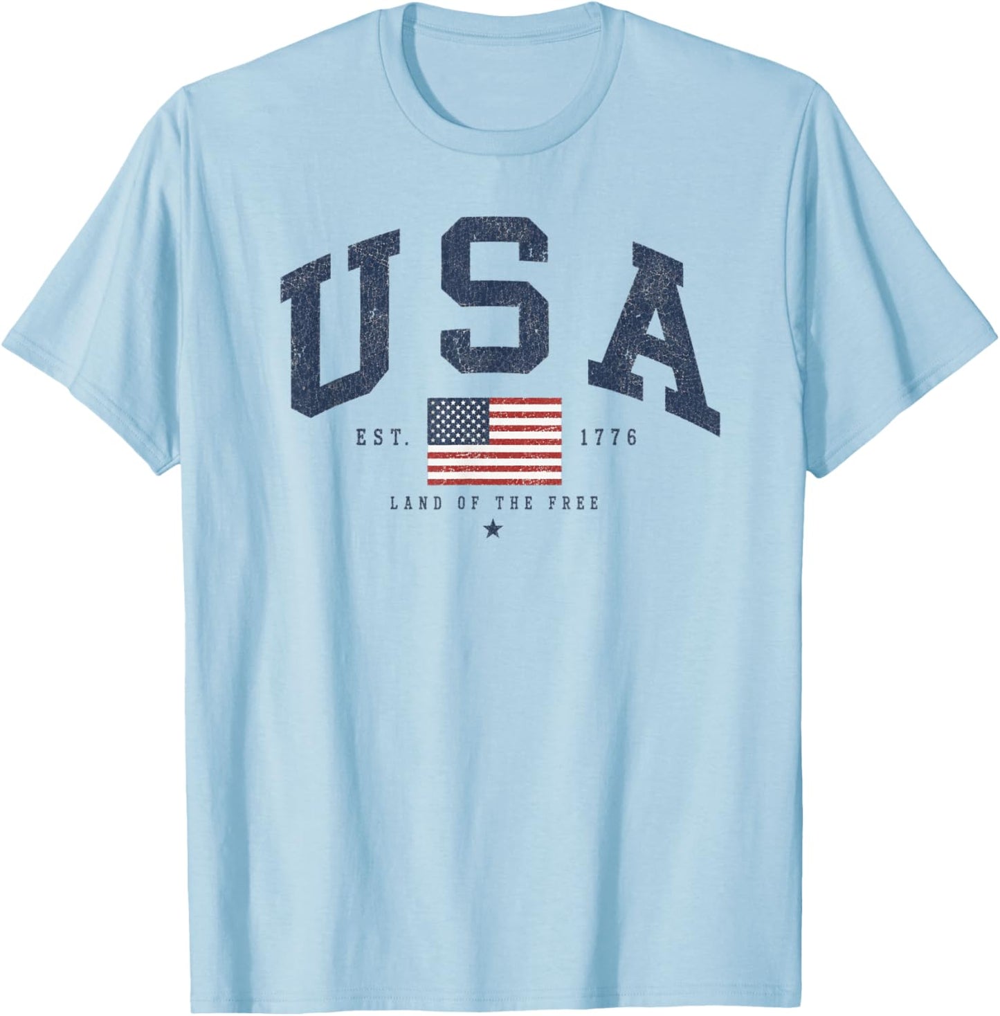 Vintage USA Flag Design for Fourth of July, Patriotic T-Shirt - T-Shirt | Light Blue