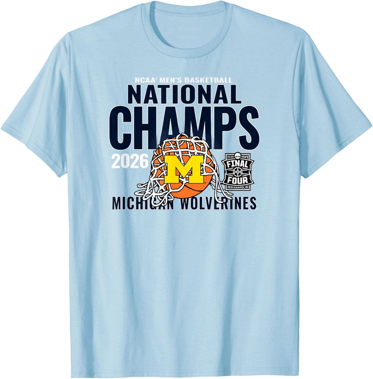 Michigan Wolverines 2026 National Champs Men's Bball Gray T-Shirt - T-Shirt | Light Blue