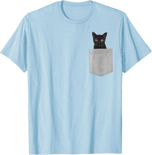 Animal in Your Pocket Black Cat T-Shirt - T-Shirt | Light Blue