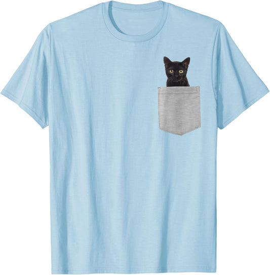 Animal in Your Pocket Black Cat T-Shirt - T-Shirt | Light Blue
