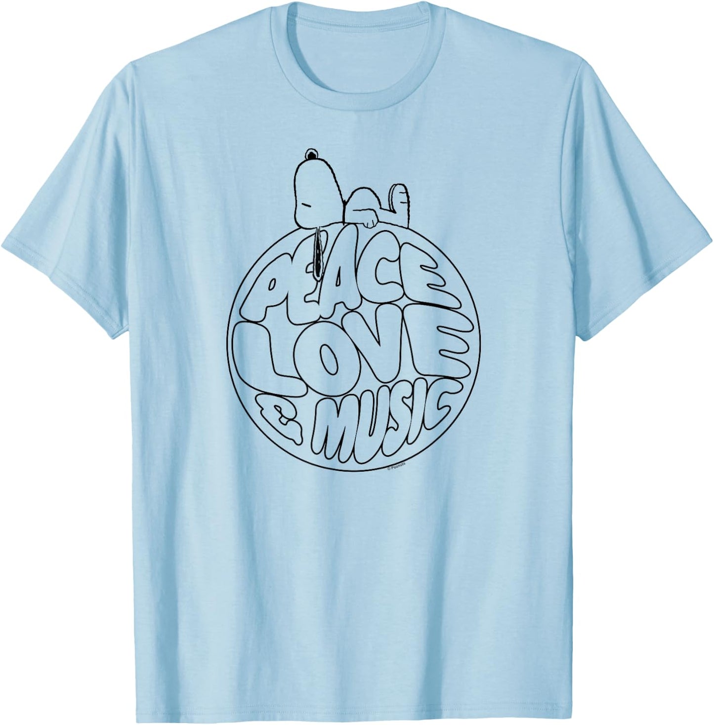 Peanuts -Snoopy Peace Love and Music T-Shirt - T-Shirt | Light Blue