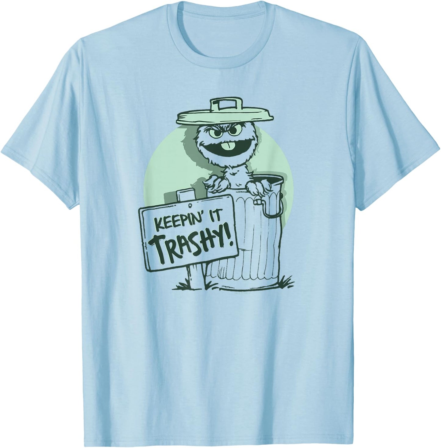 Sesame Street Oscar The Grouch Keepin' It Trashy T-Shirt - T-Shirt | Light Blue
