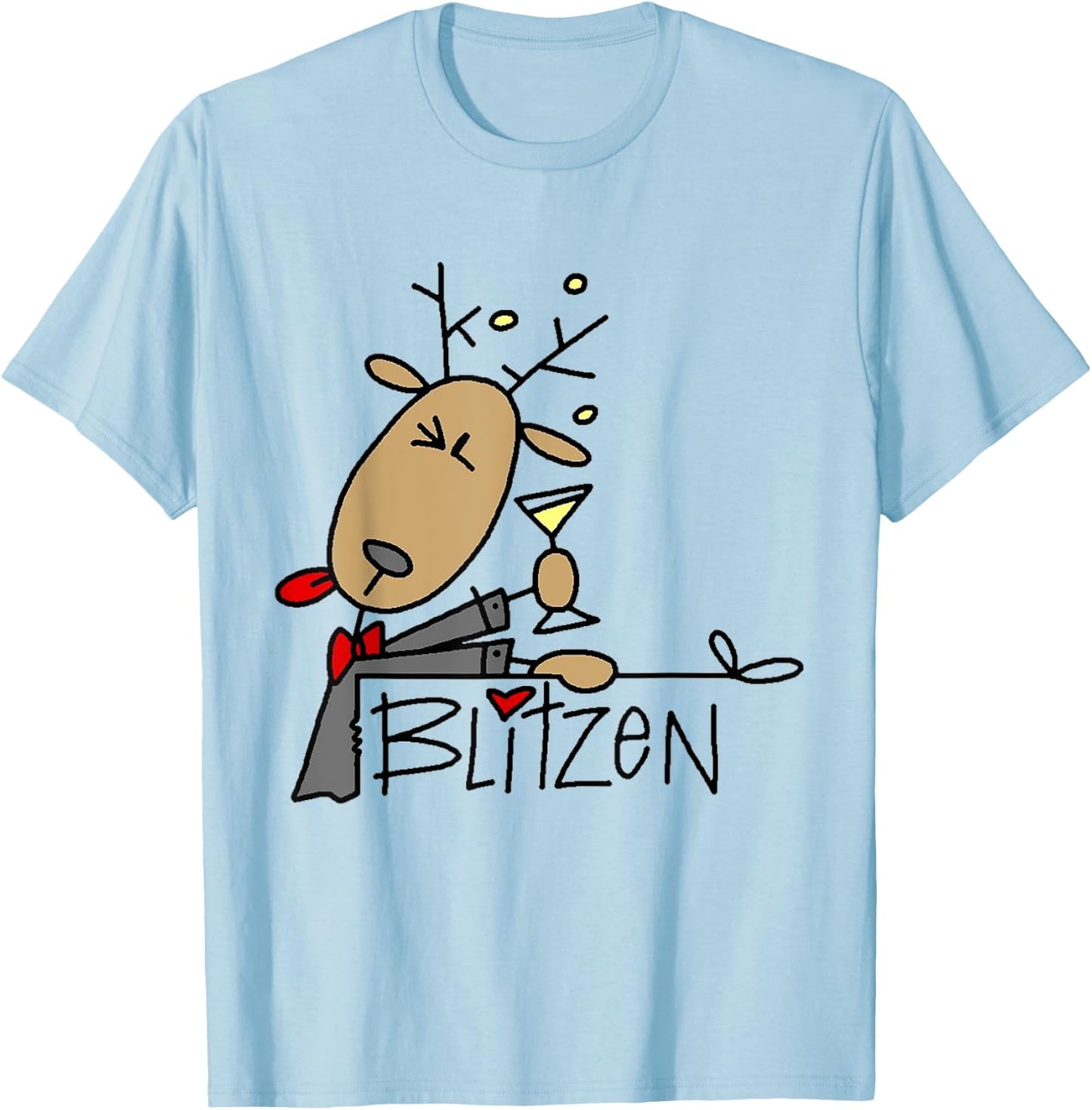Blitzen Christmas Funny Reindeer T-Shirt - T-Shirt | Light Blue