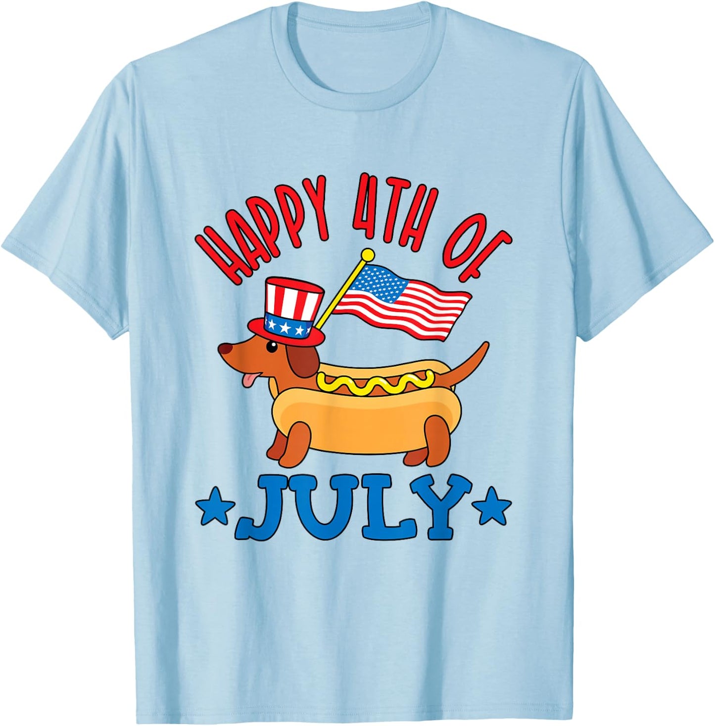 Patriotic Dachshund Cute Hot Dog Fourth of July 4th Flag Kids Men T-Shirt - T-Shirt | Light Blue