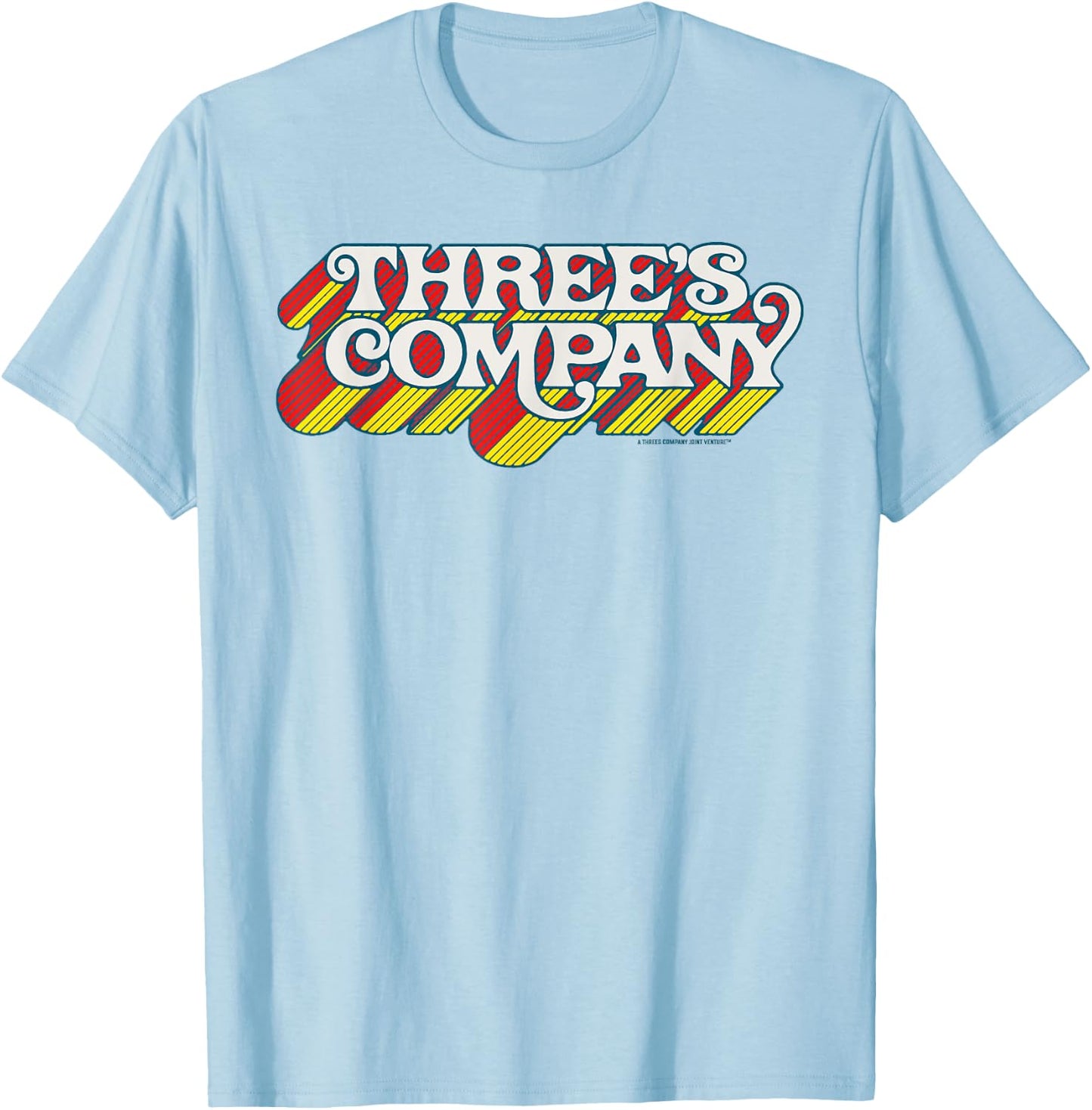 Three's Company Flying Logo Officially Licensed Retro T-Shirt - T-Shirt | Light Blue