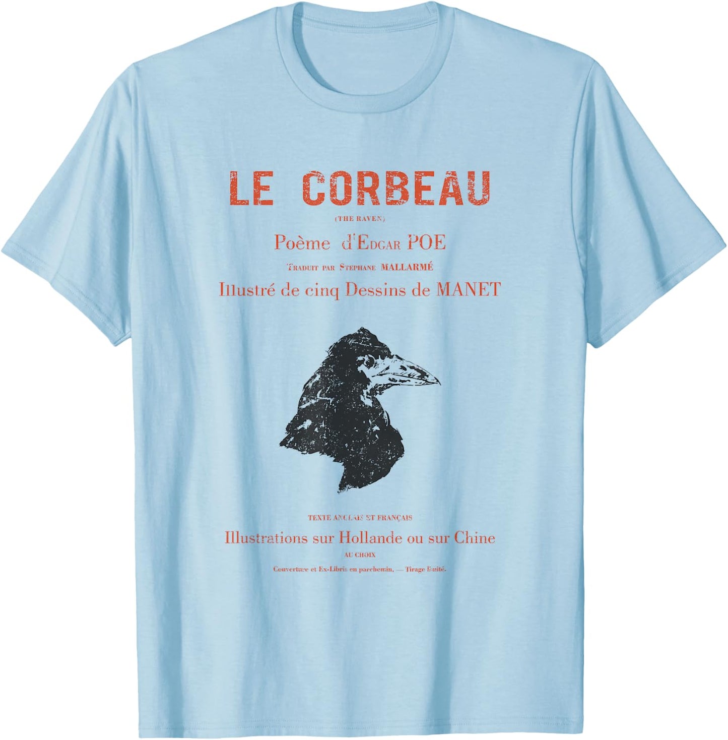Edgar Allen Poe's the Raven (le Corbeau) 1875 French Edition T-Shirt - T-Shirt | Light Blue