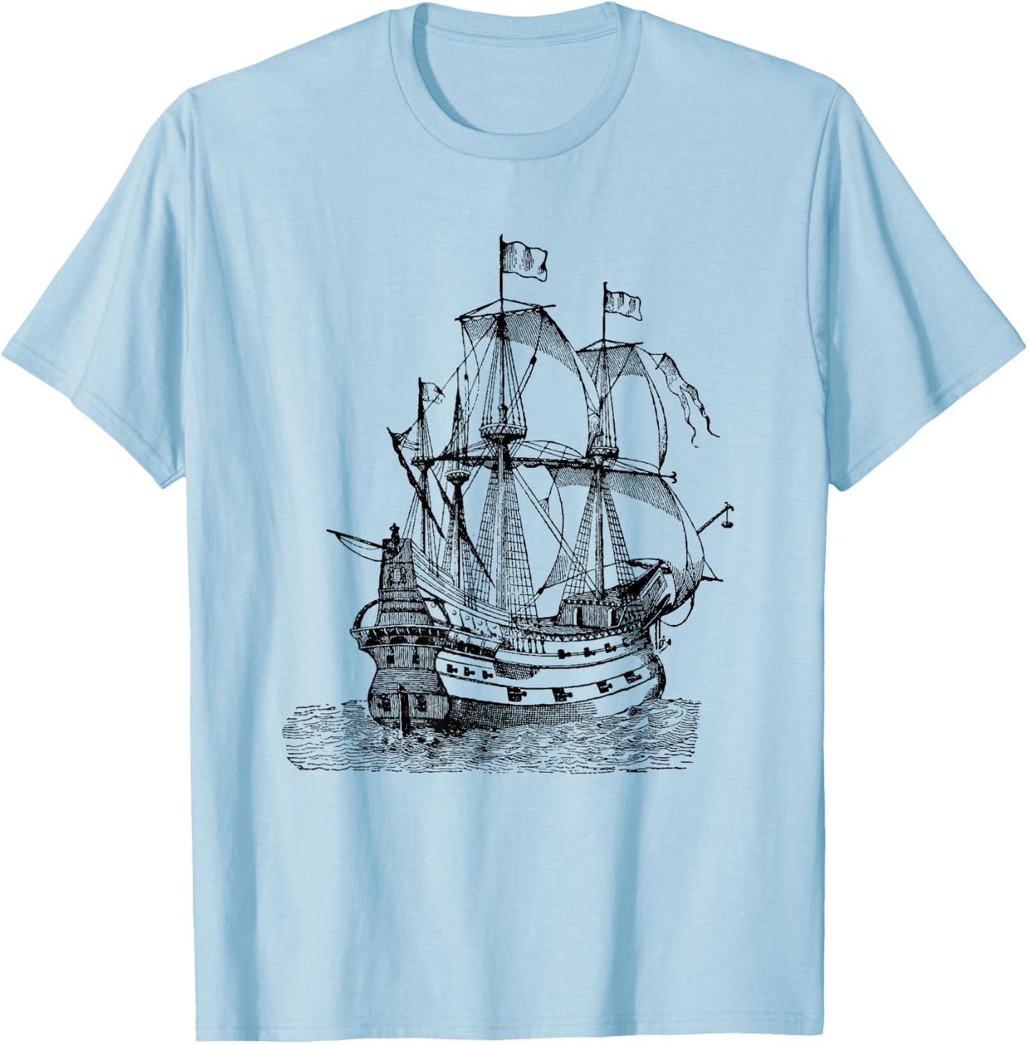 Cool Graphic Design Old Pirate Ship T-Shirt - T-Shirt | Light Blue