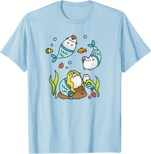 Mermaid Cat Family Cute Purrmaids Men Women Kids T-Shirt - T-Shirt | Light Blue