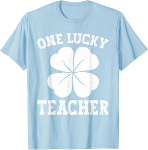 Vintage One Lucky Teacher Green St Patrick's Day Teacher T-Shirt - T-Shirt | Light Blue