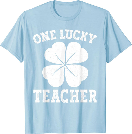 Vintage One Lucky Teacher Green St Patrick's Day Teacher T-Shirt - T-Shirt | Light Blue