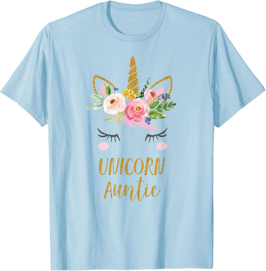 Unicorn Auntie Shirt, Floral Bouquet T-Shirt - T-Shirt | Light Blue