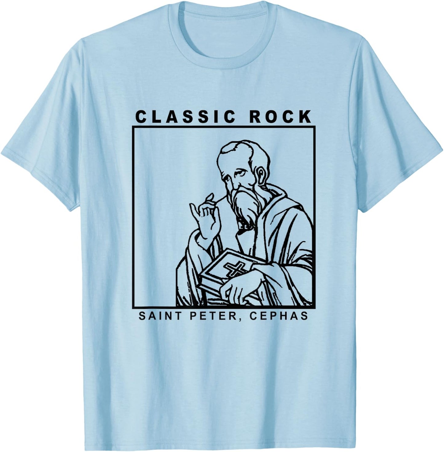 Saint Peter Classic Rock Catholic Vibe Petros Upon This Rock T-Shirt - T-Shirt | Light Blue