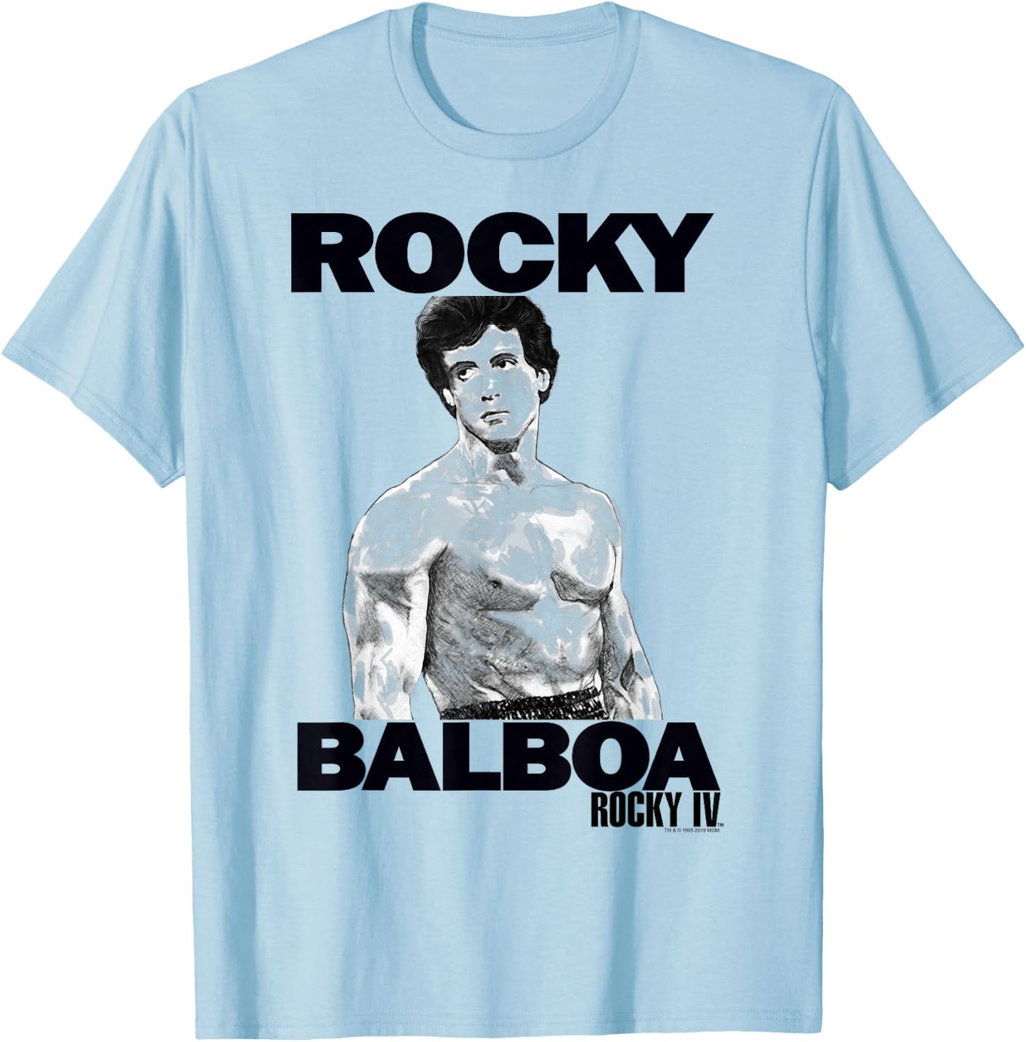 Rocky 3 Rocky Balboa Logo Sketch Portrait T-Shirt - T-Shirt | Light Blue