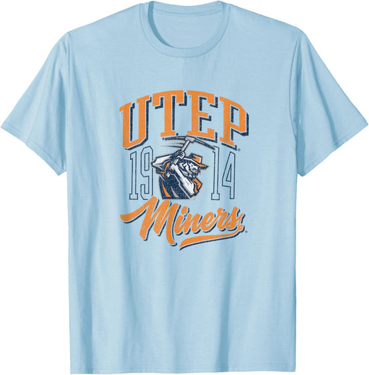 University of Texas El Paso UTEP Miners Vintage Script T-Shirt - T-Shirt | Light Blue
