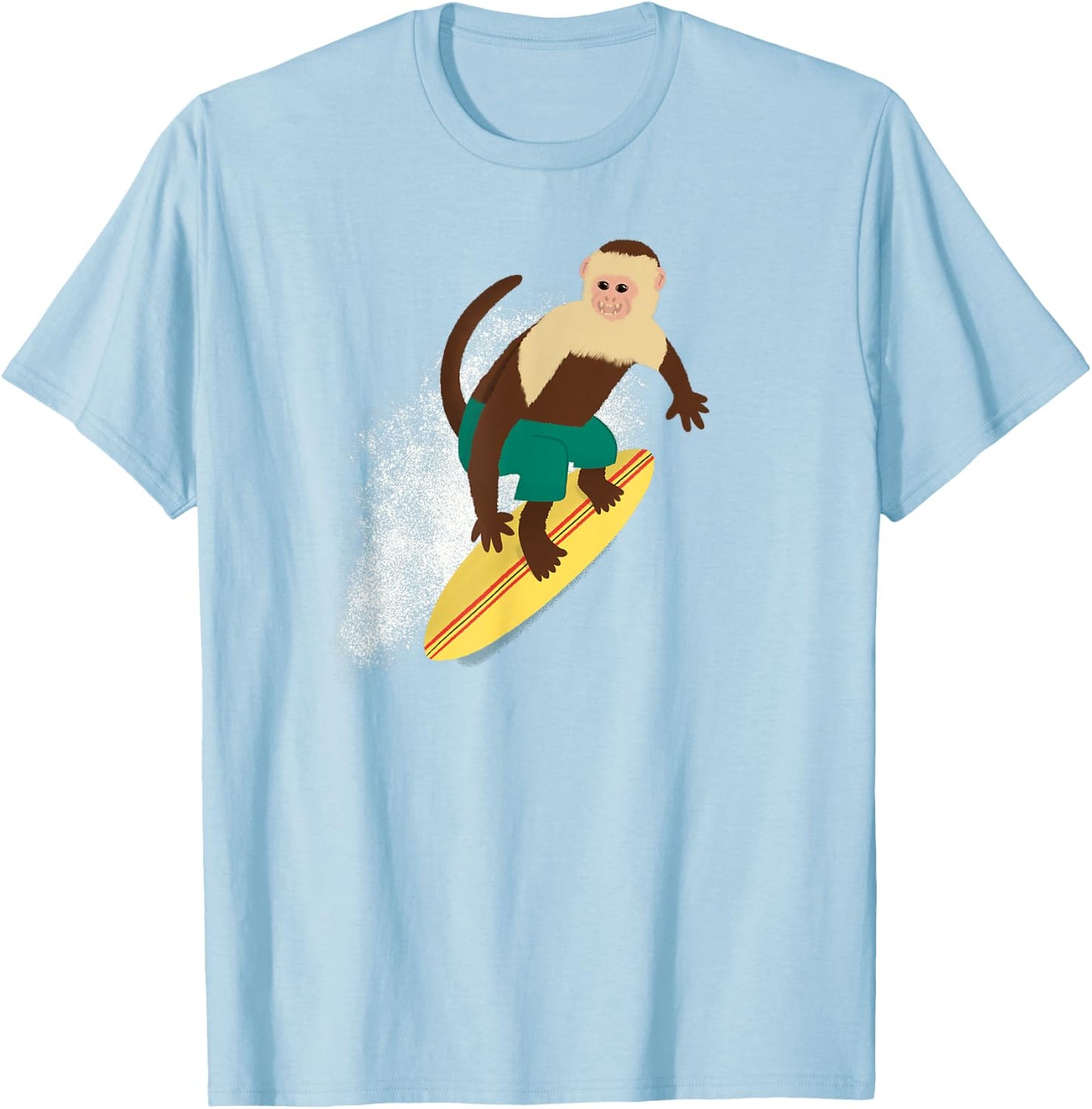 Cute Surfing Capuchin Monkey T-Shirt - T-Shirt | Light Blue
