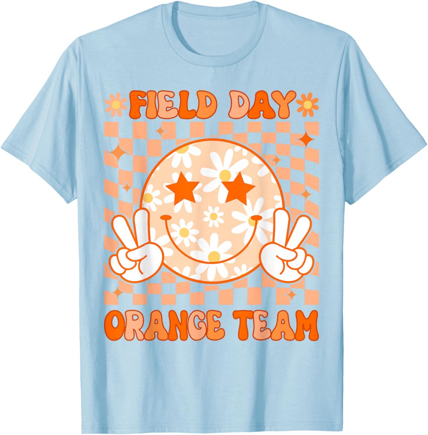 Field Day Orange Team Teacher Retro Groovy Field Day 2026 T-Shirt - T-Shirt | Light Blue