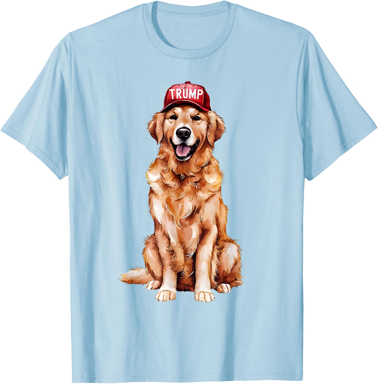 Golden Retriever Wearing Trump Hat Support Trump President T-Shirt - T-Shirt | Light Blue