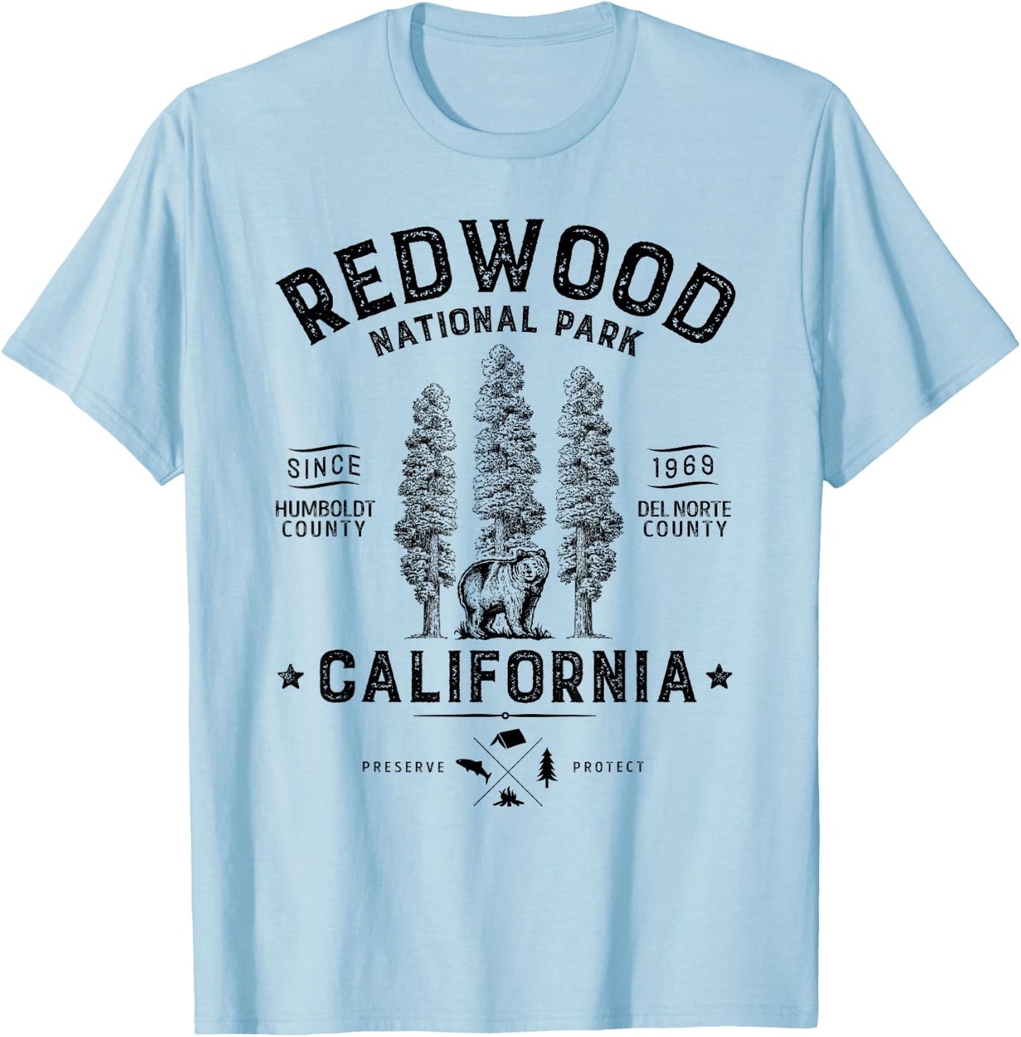 Redwood National Park T Shirt Vintage California Bear Gifts T-Shirt - T-Shirt | Light Blue
