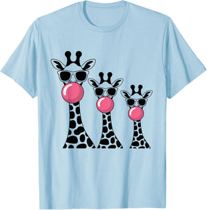 Fun Zoo Giraffe Blowing Bubblegum Adventure Lovers Family T-Shirt - T-Shirt | Light Blue
