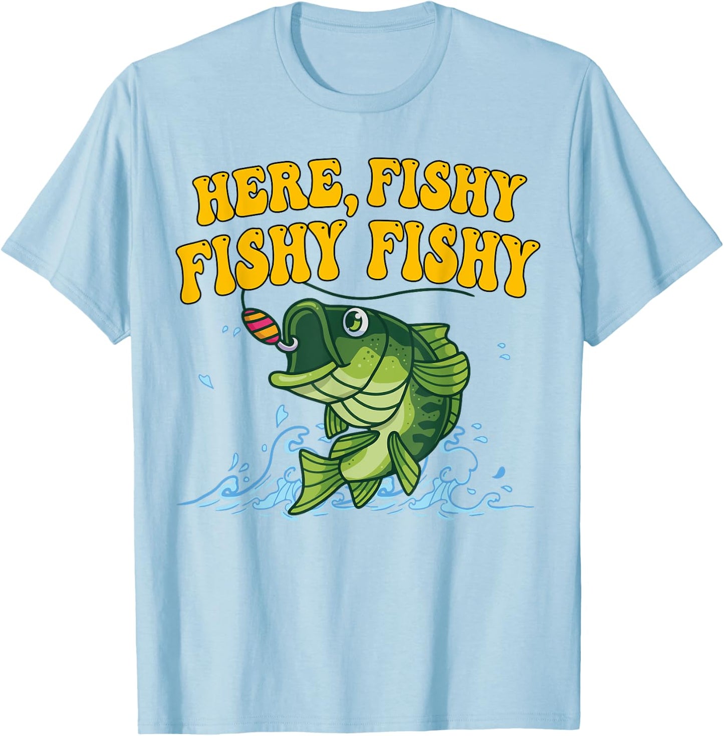 Here-Fishy Bass Fishing Youth Boy Toddler Funny Graphic T-Shirt - T-Shirt | Light Blue