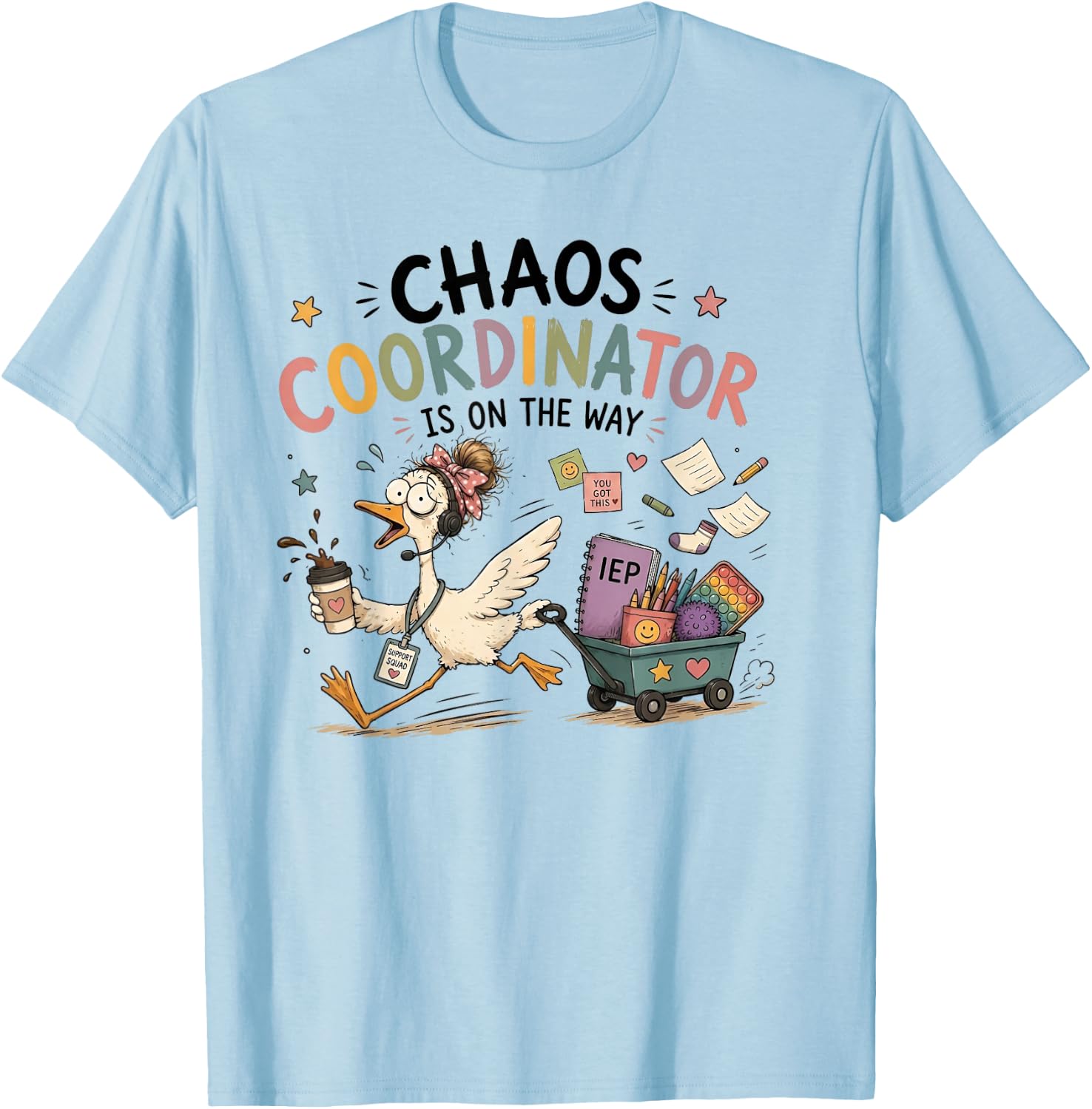 Chaos Coordinator is On The Way Sped Teacher Goose T-Shirt - T-Shirt | Light Blue