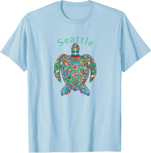 Seattle Tribal Turtle Gift T-Shirt - T-Shirt | Light Blue