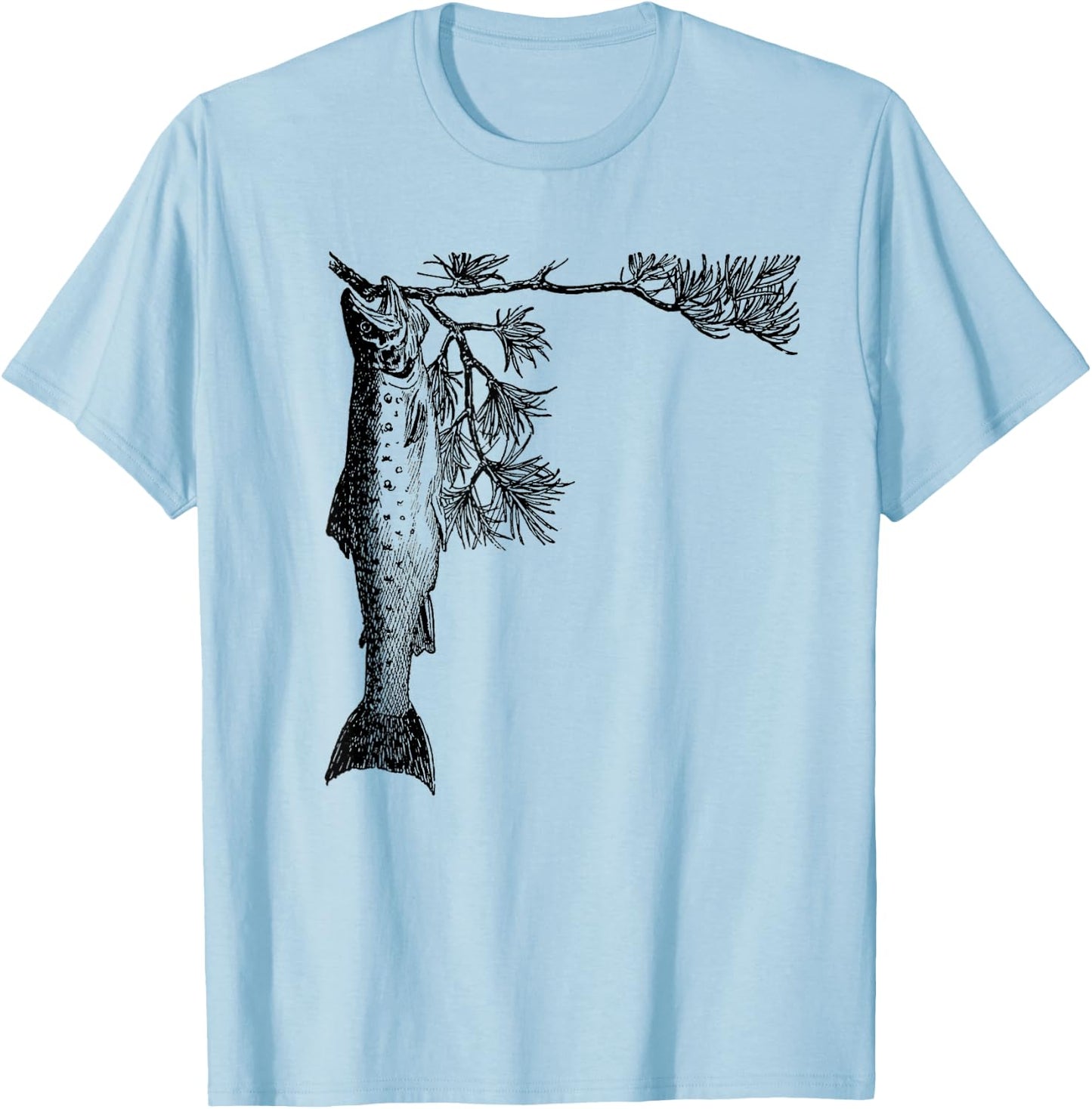 Retro Trout Fishing Tree Pine Shirt - Brook Fish T-Shirt - T-Shirt | Light Blue